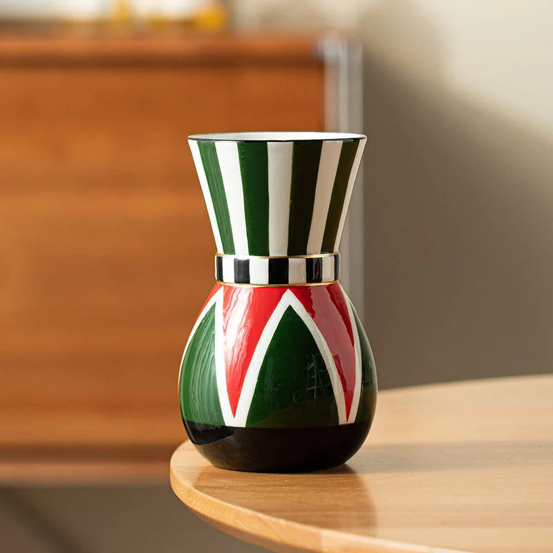 Glossy Harlequin Striped Ceramic Vase