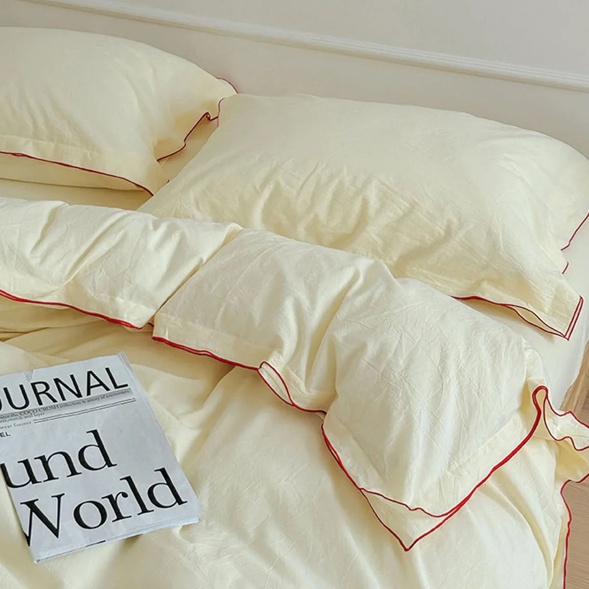 Soft Ruffle Trim Washed Cotton Bedding Set