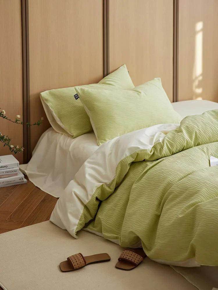 Wavy Textured Two-Tone Washed Cotton Bedding Set