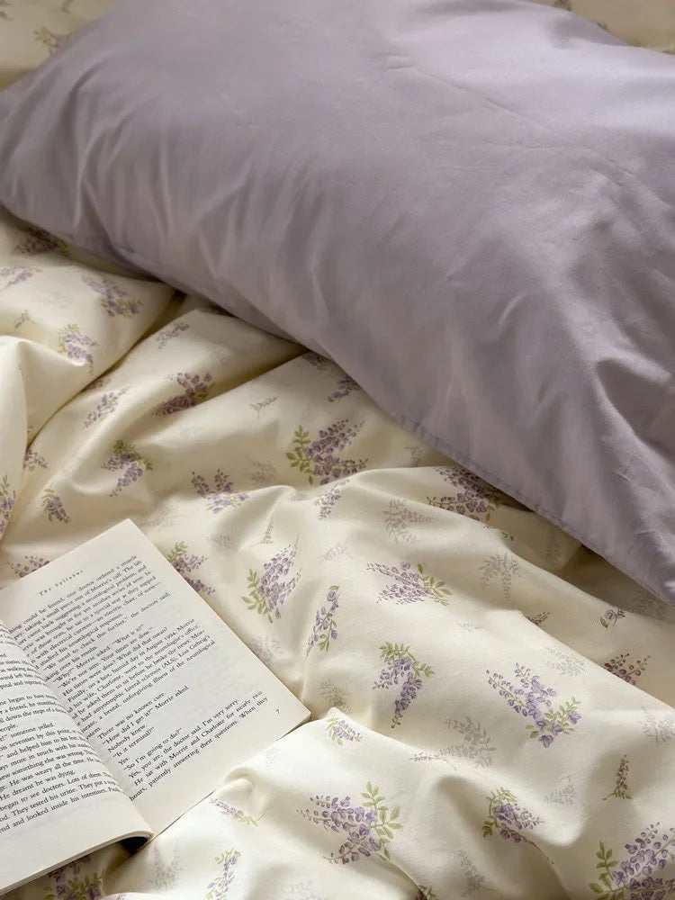 Soft Wisteria Floral Washed Cotton Bedding Set