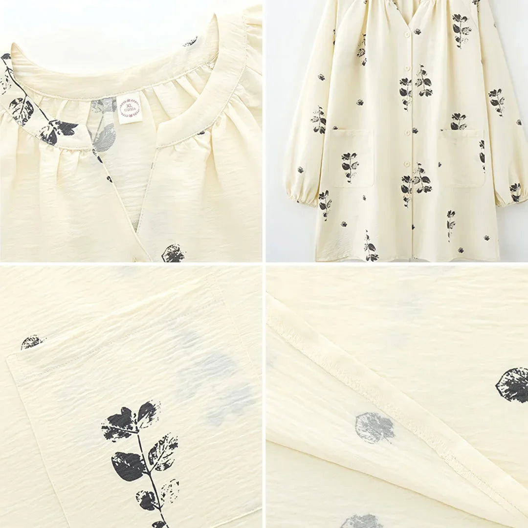Lightweight Textured Botanical Print Cotton Pajama Set