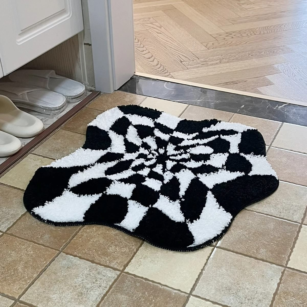 Black & White Checkered Blob Rug