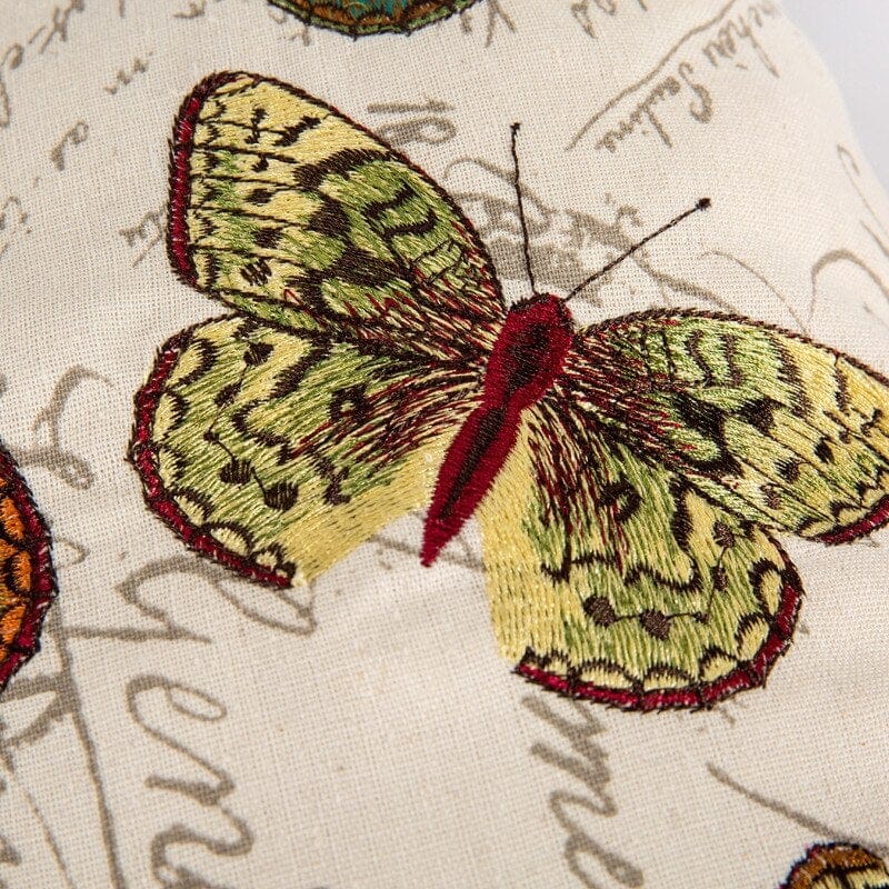 Dragonfly and Butterflies Colorful Embroidery Cushion Cover