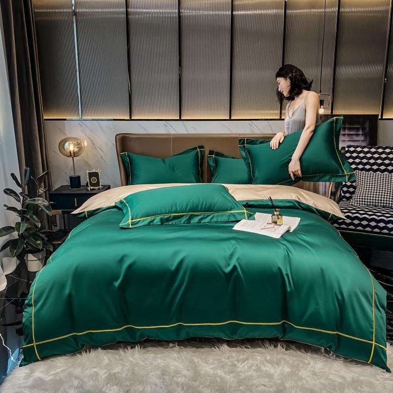 Kaelyn Emerald Green Hotel Trim Luxury Egyptian Cotton Bedding Set