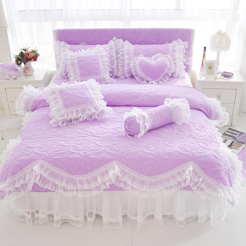 Amani Lilac Double-Layered Ruffled Cotton Lace Bedding Set
