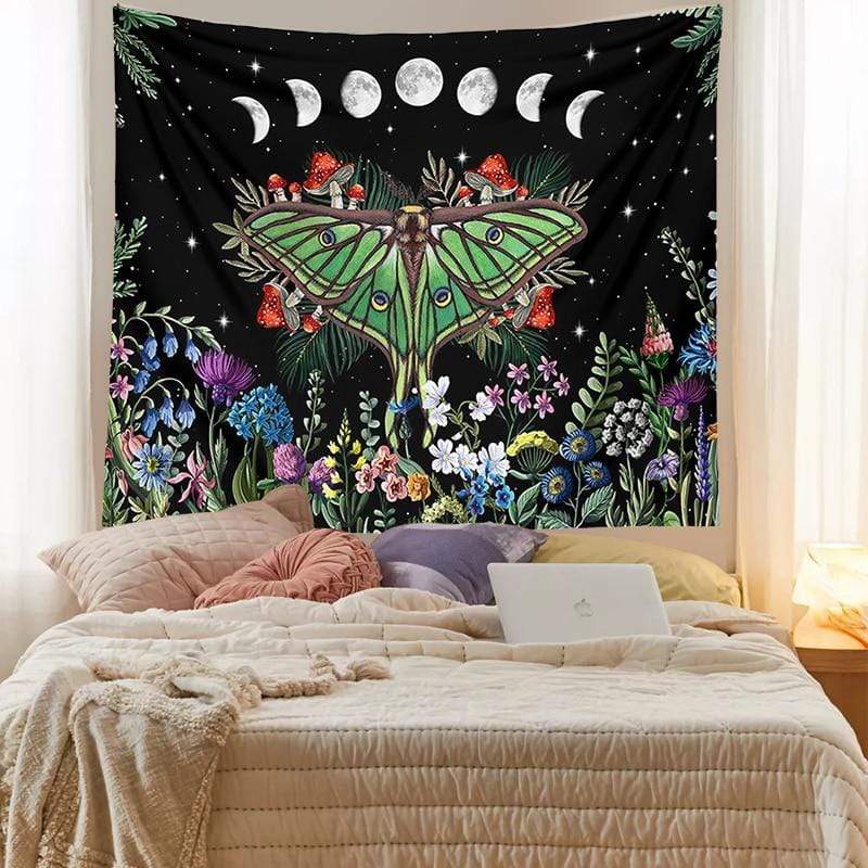 Mushroom Trippy Moth Tapestry