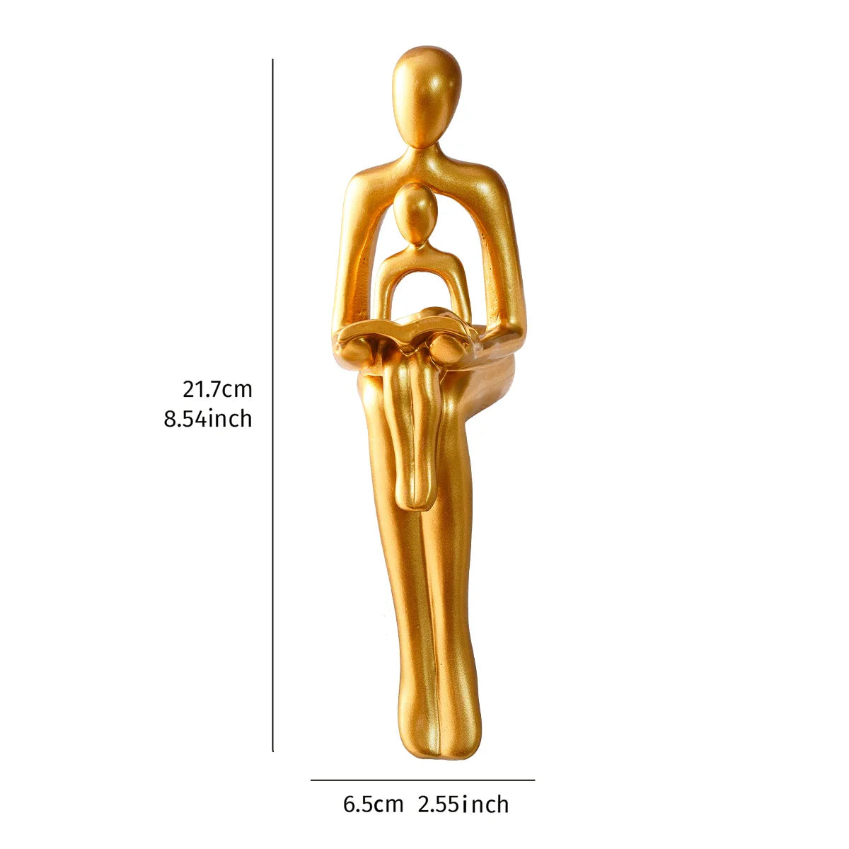 Gold Parent Child Reading Resin Sculpture
