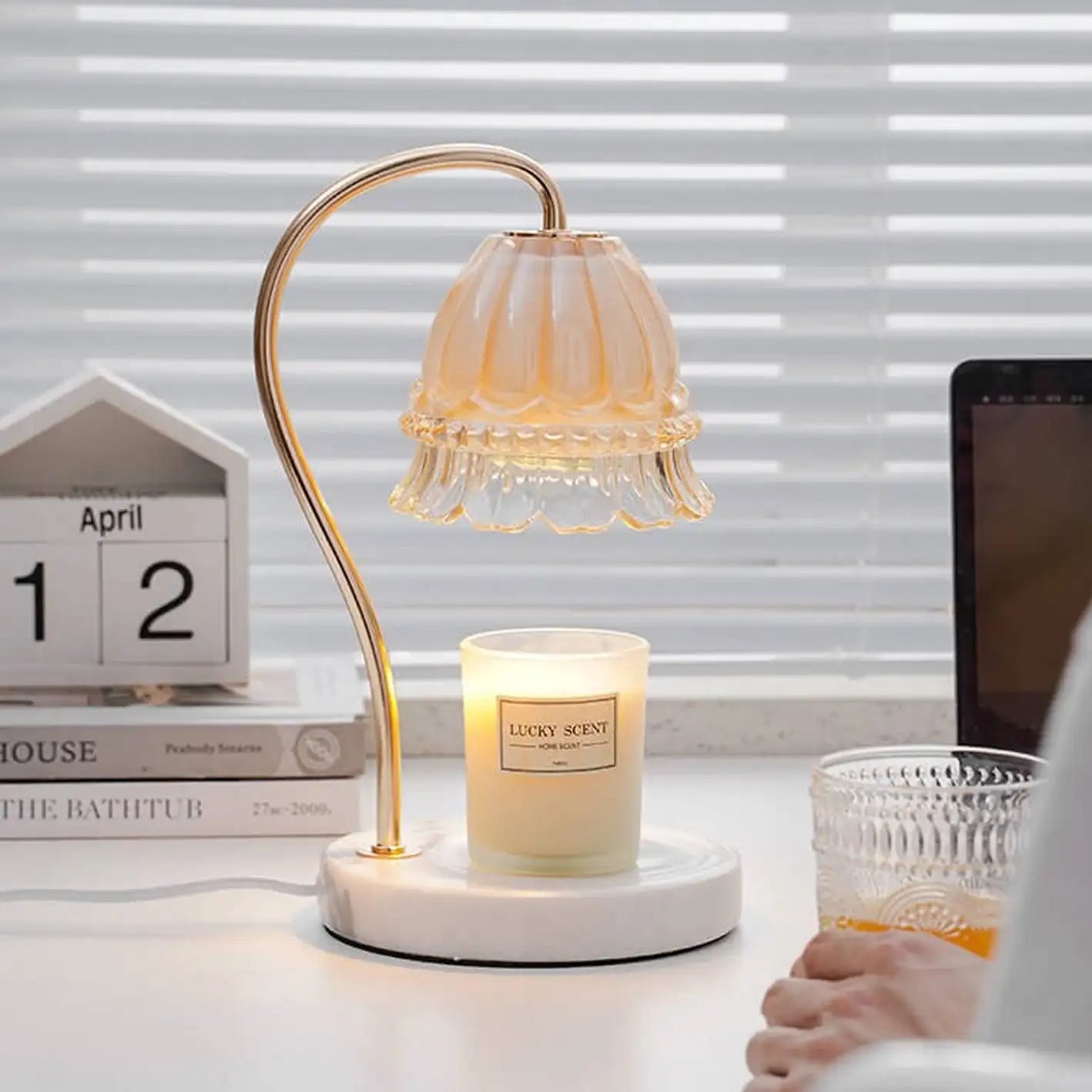 Lampe à fusion en verre vintage avec fleurs