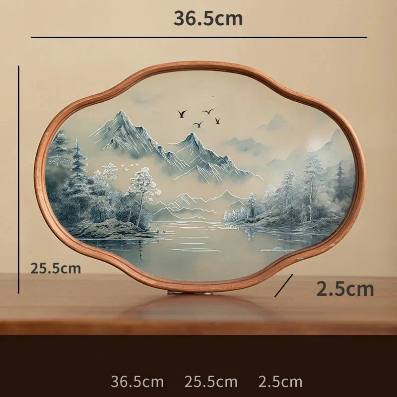 Bamboo Wood and Glass Tea Tray