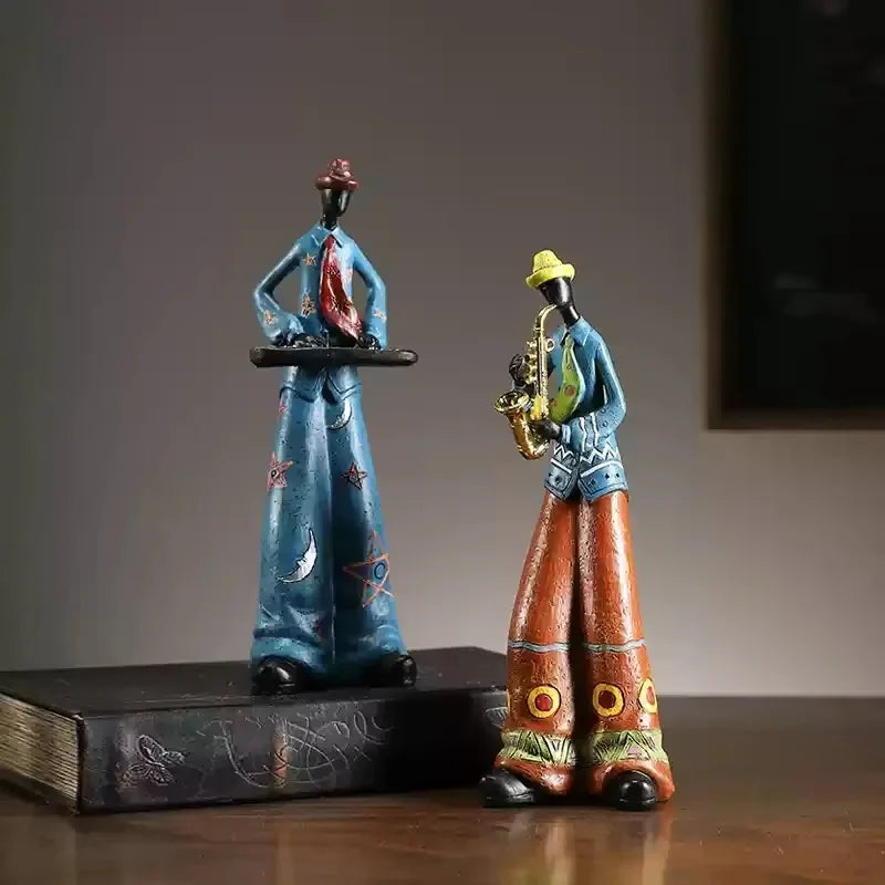 Retro Bookshelf Band Figurines - Cute Cartoon Home Decor Gifts artistic home accessories Figurine guitarist figurine Home decor music lover gift Sculpture