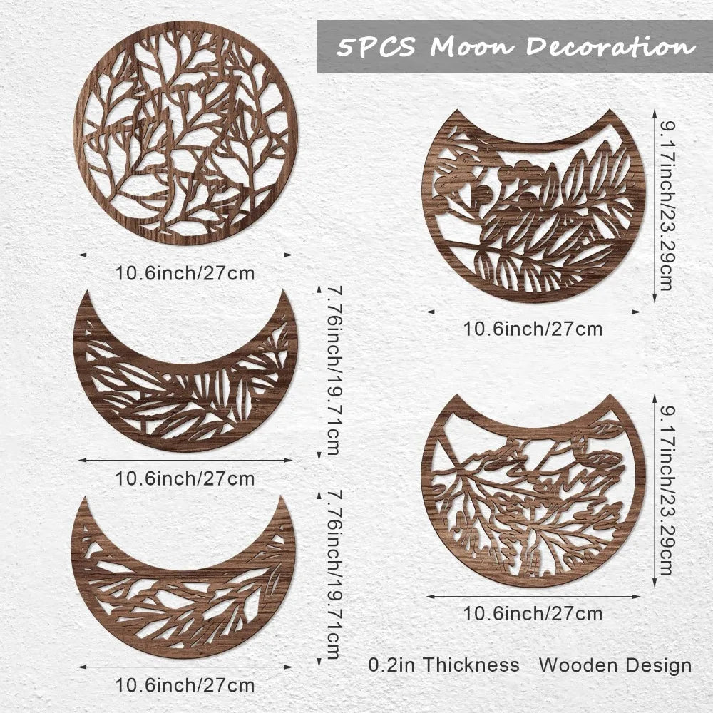 LunarLeaf Harmony – Wooden Moon Phase Wall Hanging