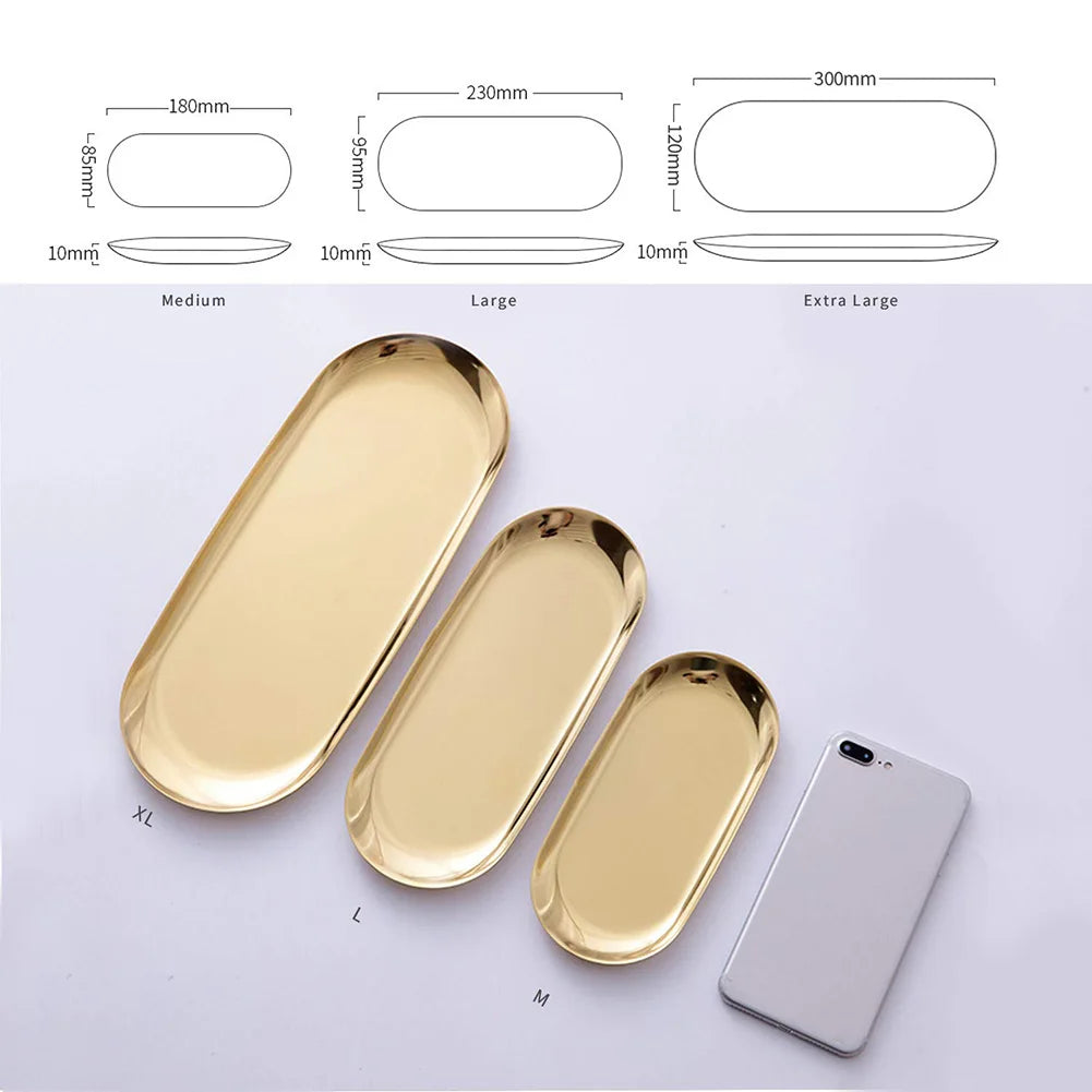 Gold Stainless Steel Vanity & Jewelry Organizer Tray