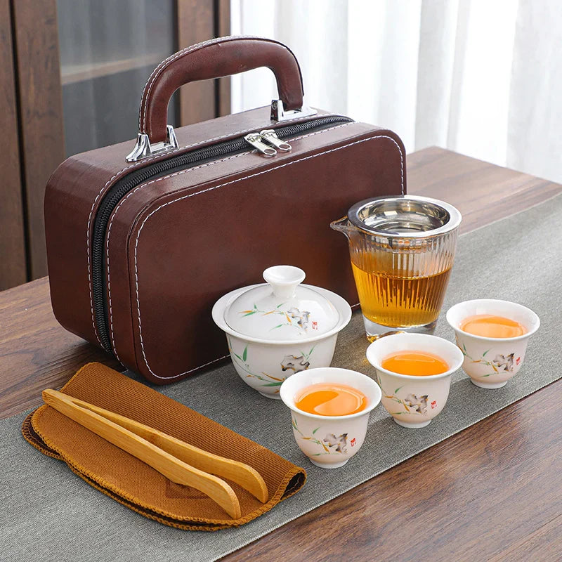 Portable Chinese Tea Set with Gaiwan and Cups