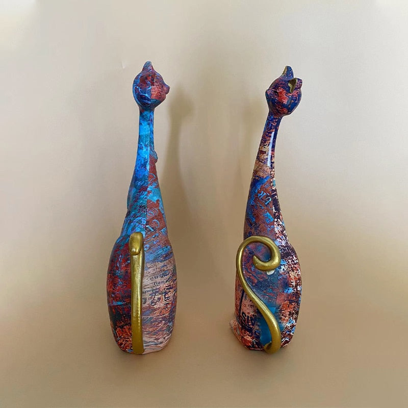 Figurines décoratives de chats à long cou
