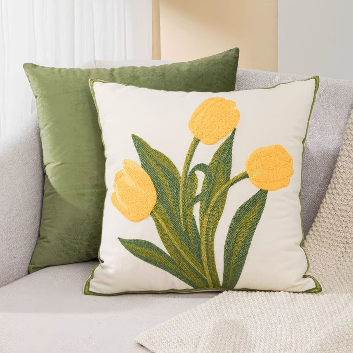 Tulip Garden Embroidered Pillow Cover