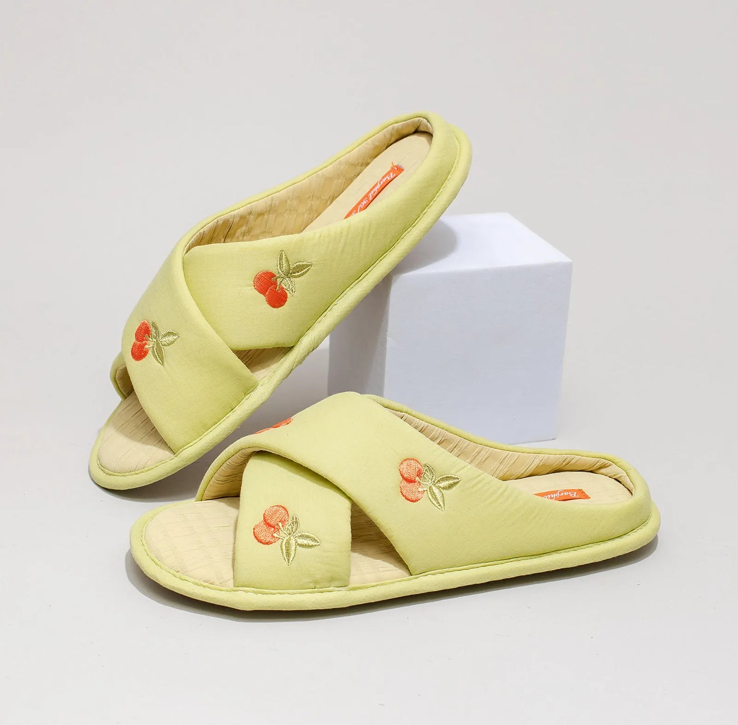 Soft Embroidered Cherry Plush House Slippers
