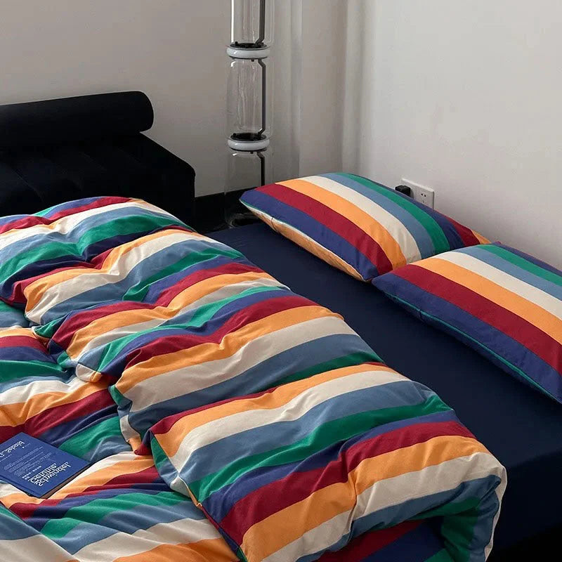 Soft Bold Rainbow Stripe Cotton Bedding Set