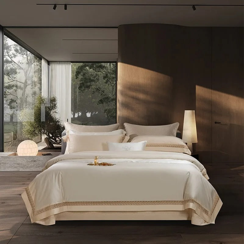 Elysium Beige Lace Luxury Egyptian Cotton Bedding Set