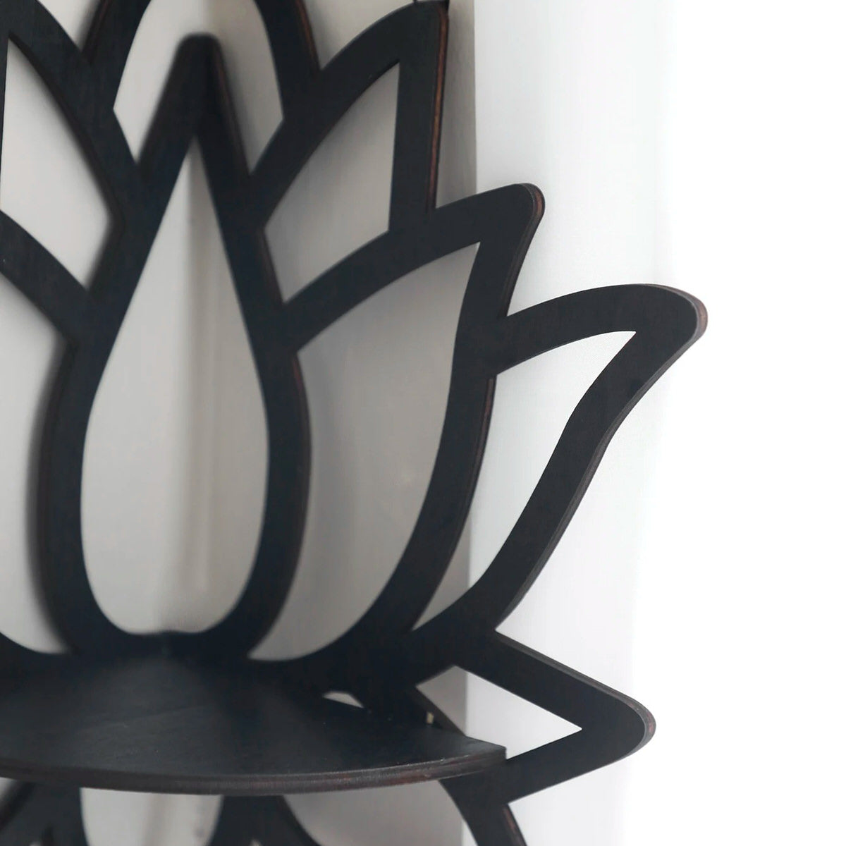 Black Wooden Lotus Corner Wall Shelf