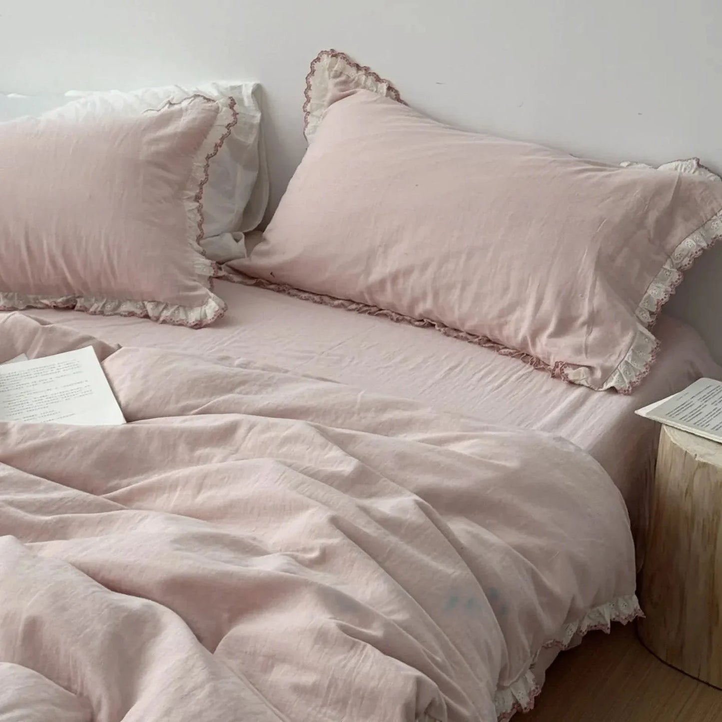 Soft Embroidered Lace Ruffle Cotton Bedding Set