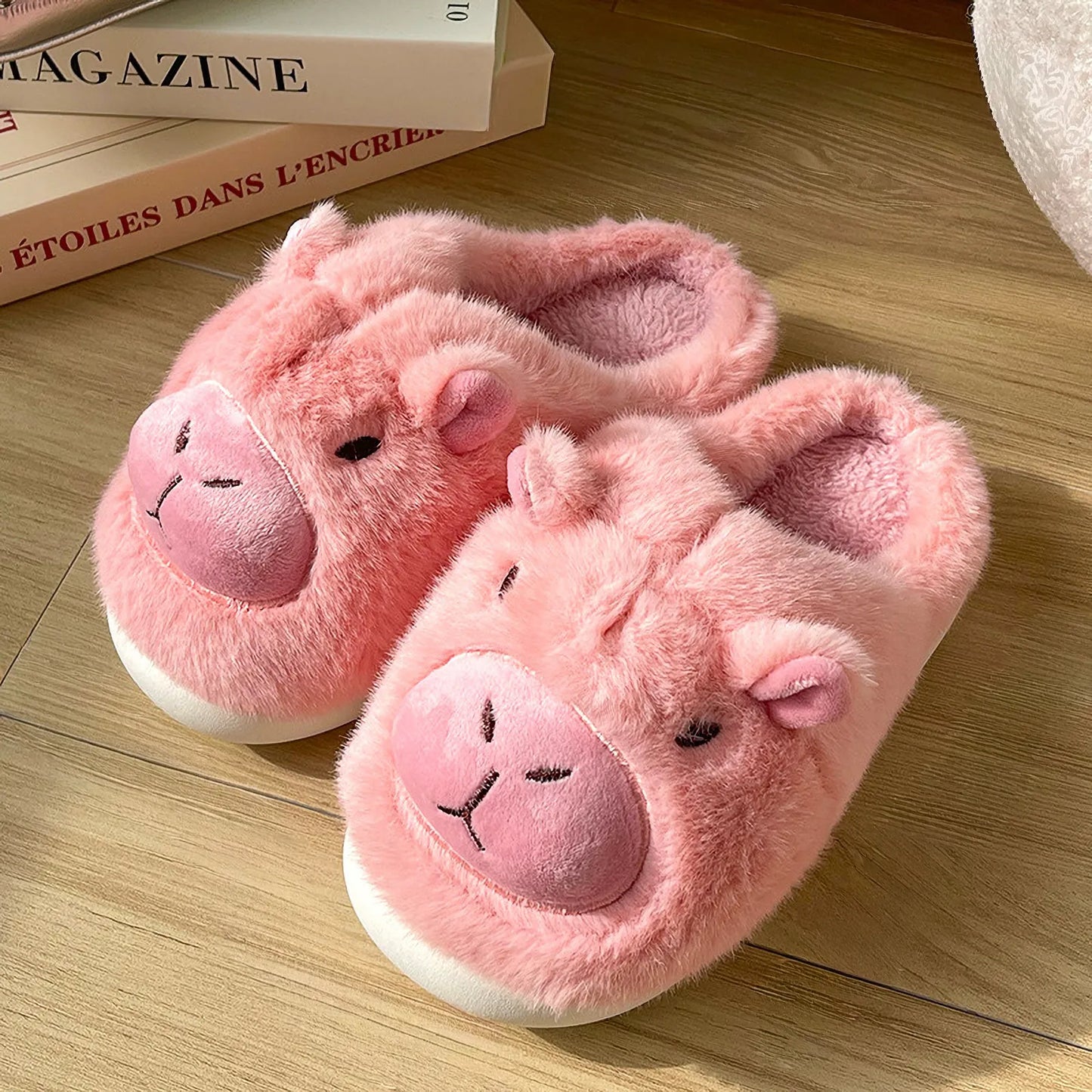 Fuzzy Capybara Plush Polyester House Slippers