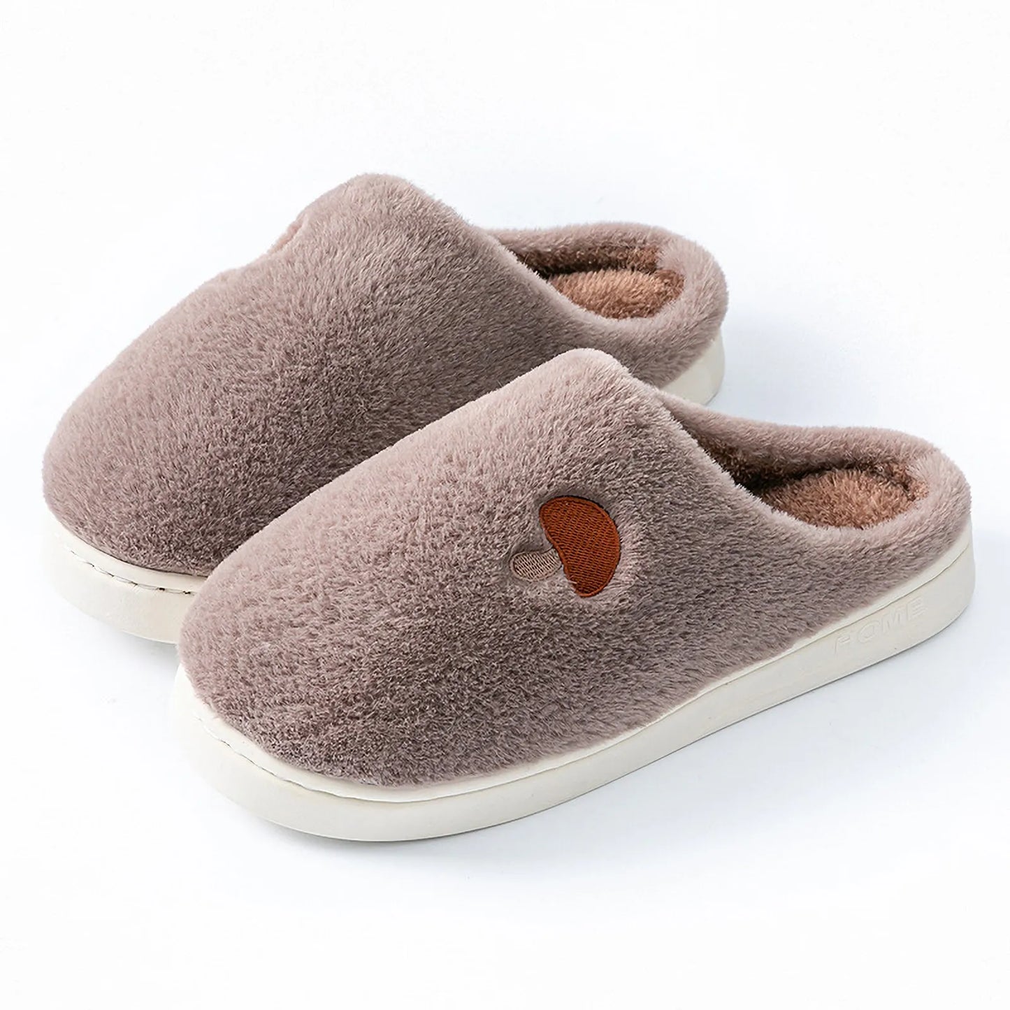 Plush Mushroom Embroidered Fleece House Slippers