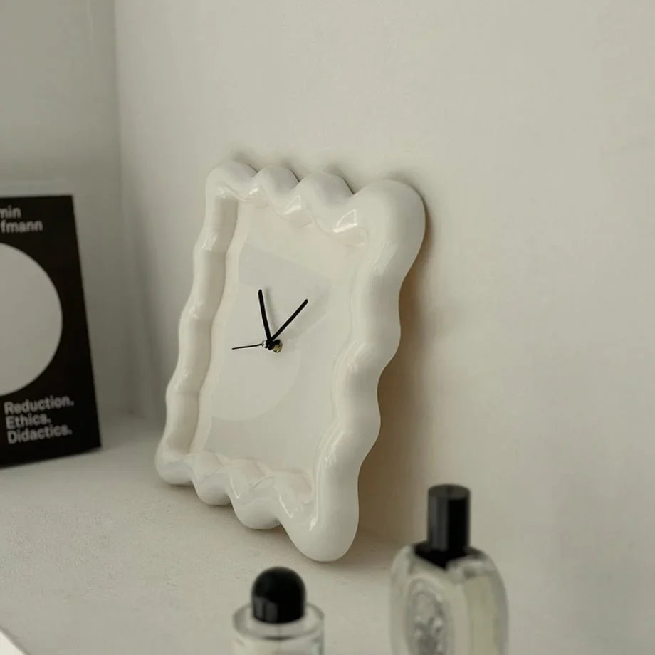 Wavy Squiggle Frame Minimalist Melamine Clock