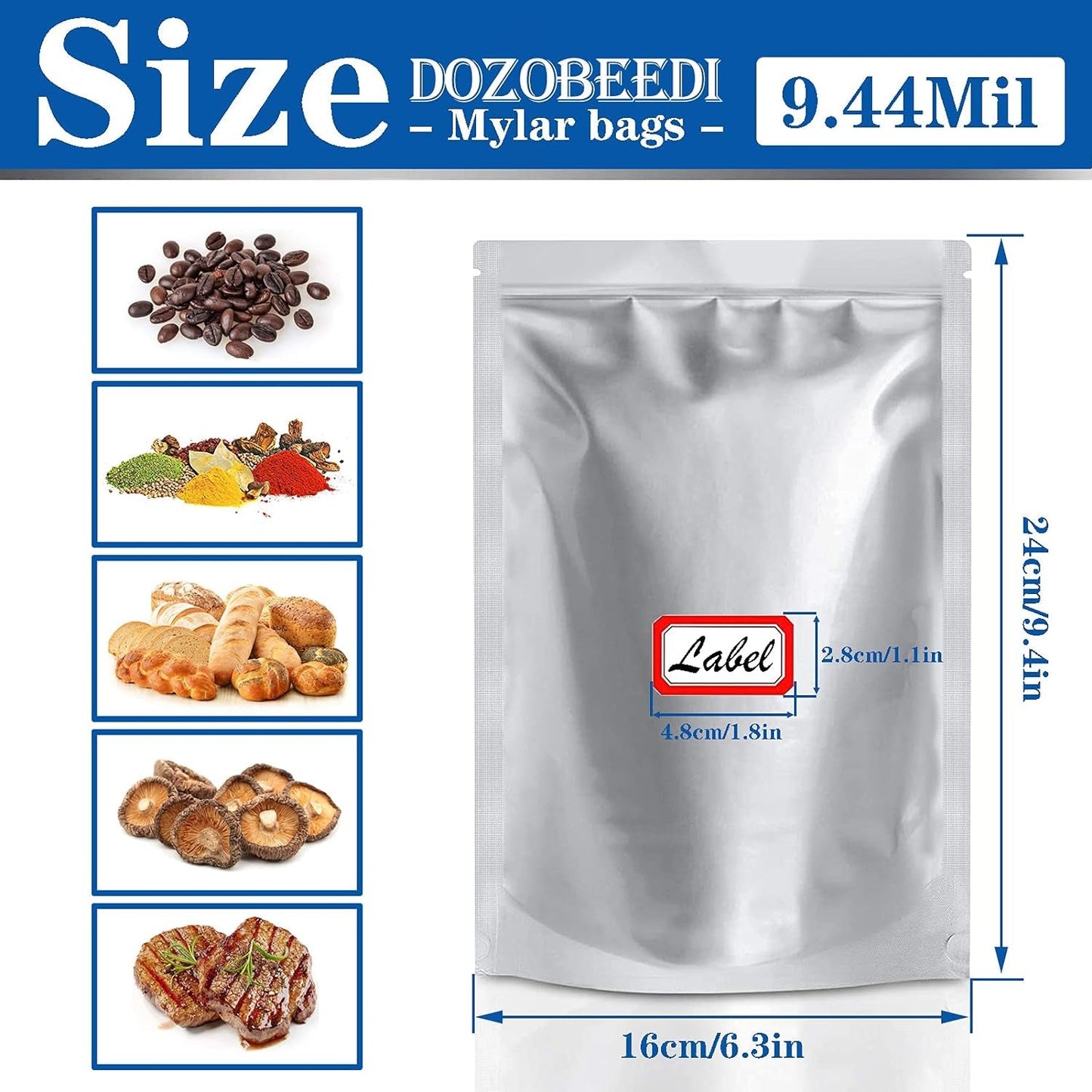 25Pcs Mylar Bags for Food Storage 1 Quart Foil Bags Resealable Ziplock Bags(4.72 Mil )Family Daily Life for Food Long-Term Storage Coffee, Tea, Cereal, Heat Resealable, Food Grade (6.3X9.4IN) Container Sets Food Containers Food Storage Home & Kitchen Kitchen & Dining Storage & Organization