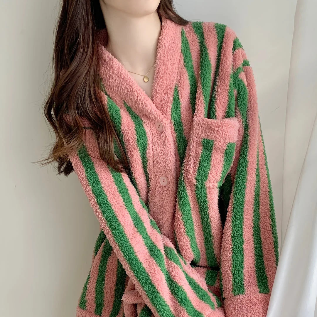 Plush Bold Striped Fleece Pajama Set