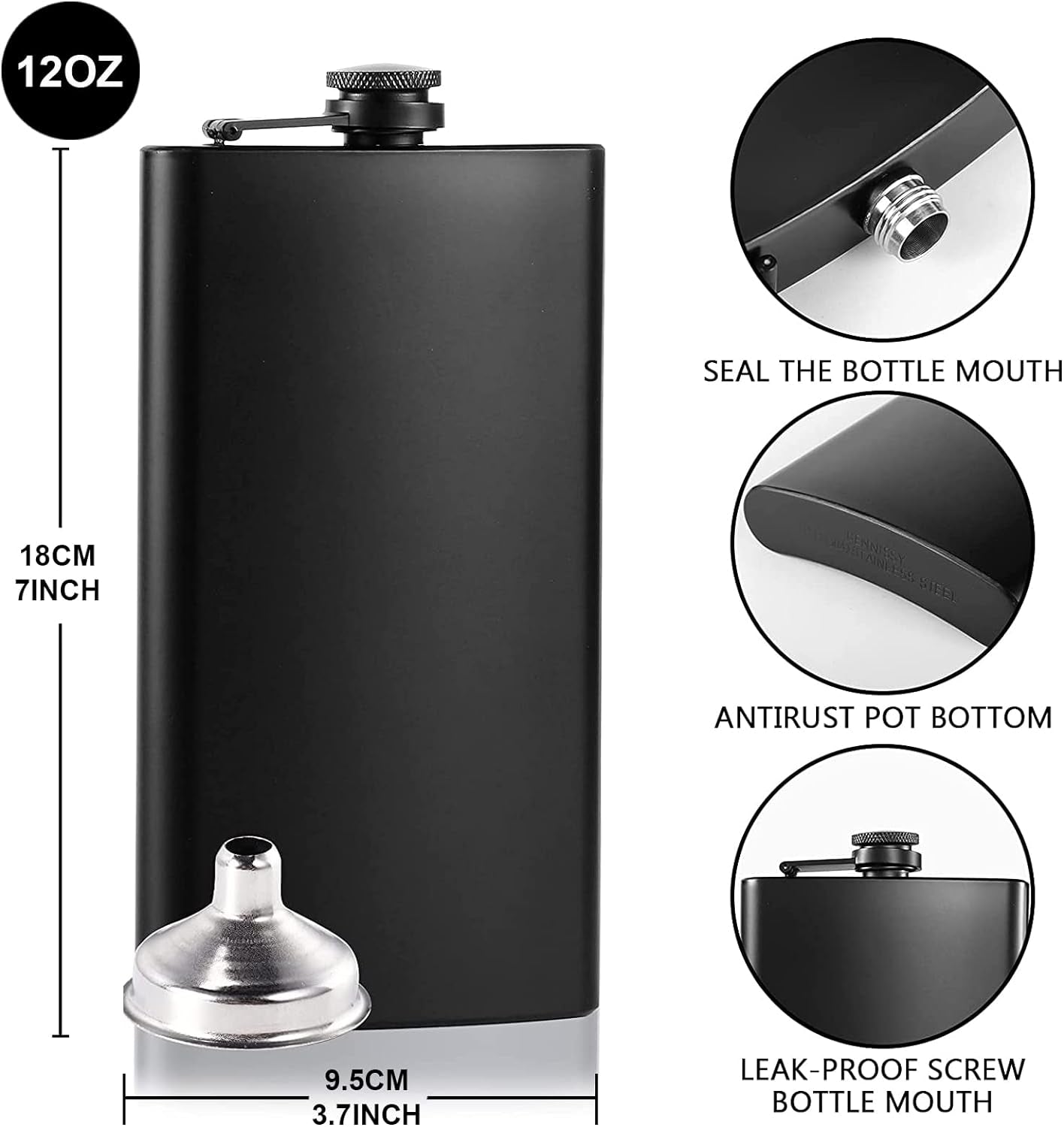 3 Pack Flasks for Liquor for Men 12Oz 18/8 Stainless Steel Hip Flasks with Funnels, Great Gift Idea Whiskey Pocket Flask Set Black