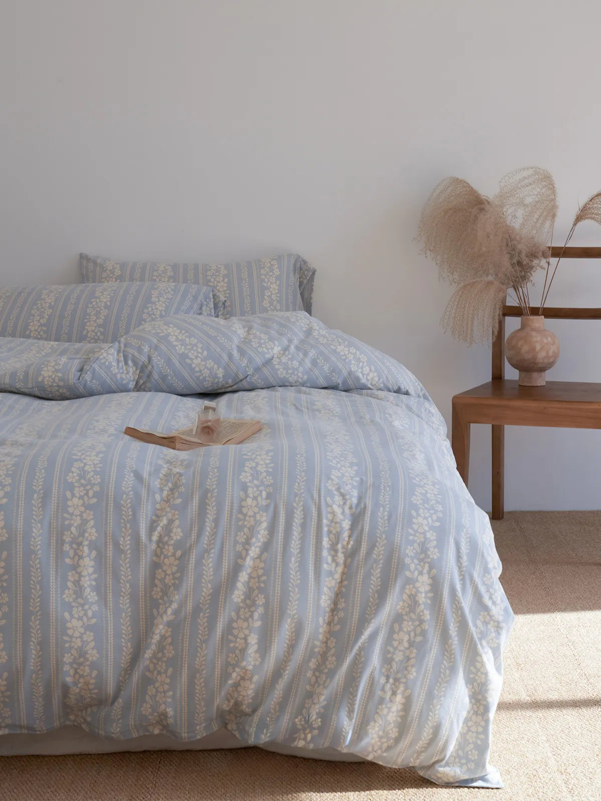Soft Floral Stripe Washed Cotton Bedding Set