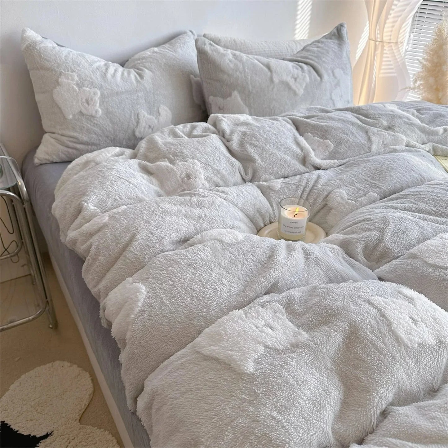 Plush Teddy Bear Flannel Fleece Bedding Set