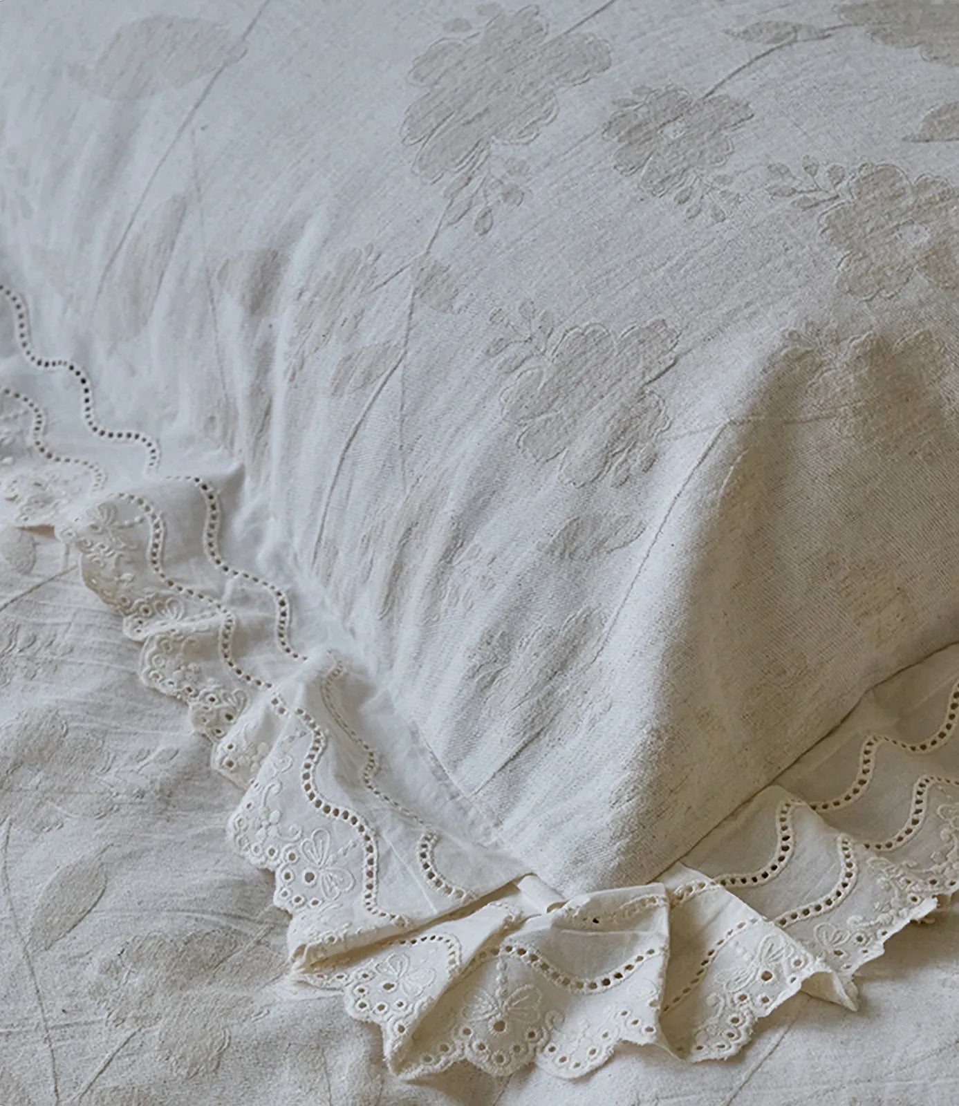 Ruffle Lace Jacquard Floral Linen Bedding Set