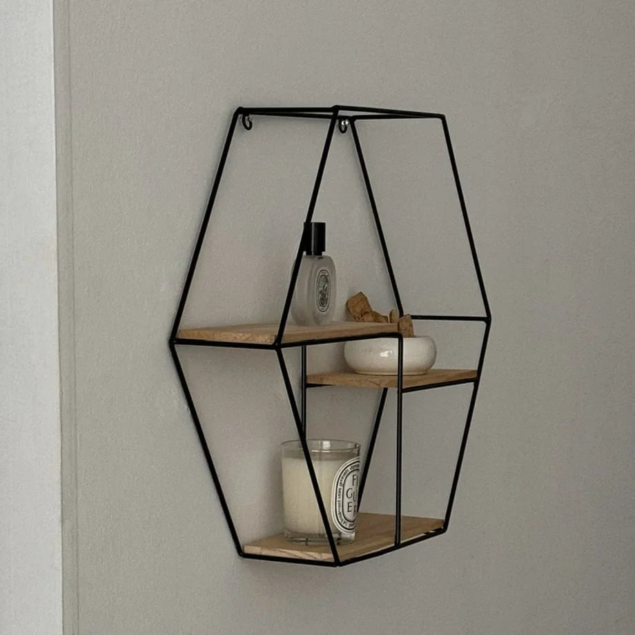 Geometric Hexagon Metal & Wood Wall Shelf