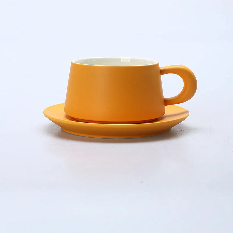 Matte Ceramic Chunky Handle Coffee Cup & Saucer Set