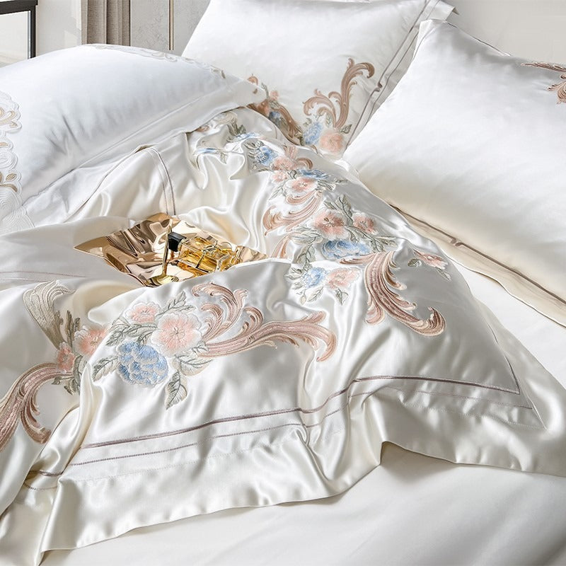 Esana White Embroidered Egyptian Cotton Satin Bedding Set