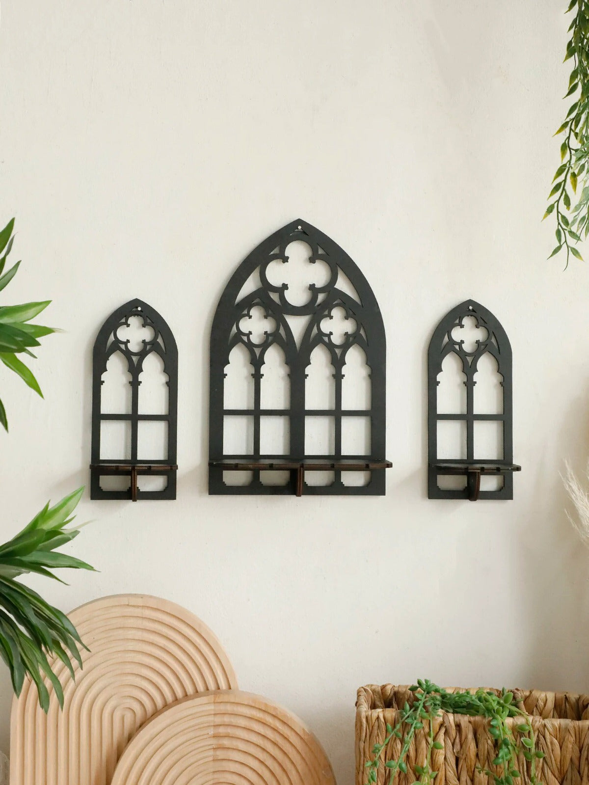 Gothic Arch Wooden Wall Shelf Set