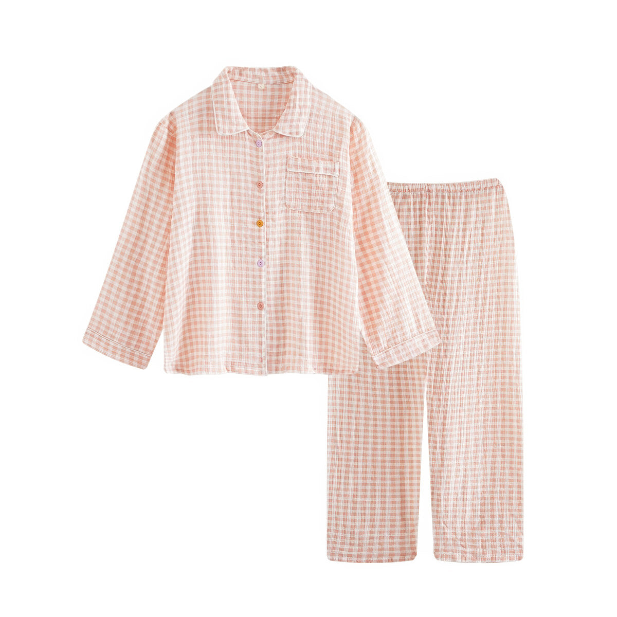 Ensemble pyjama à manches longues et carreaux pastel