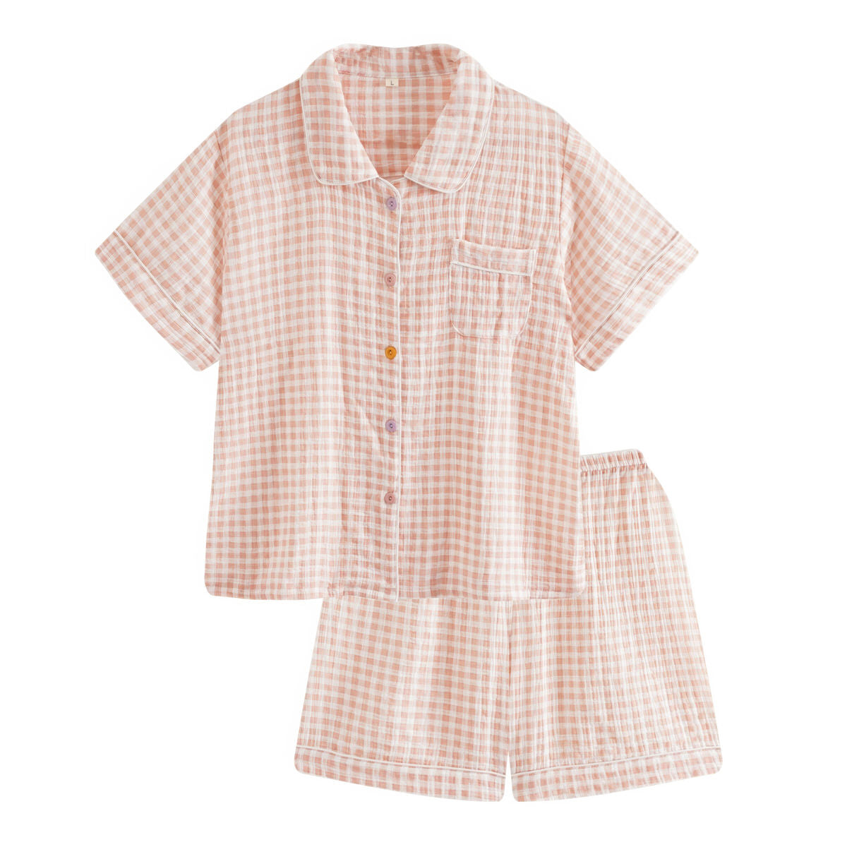 Short-Sleeve Pastel Gingham Pajama Set