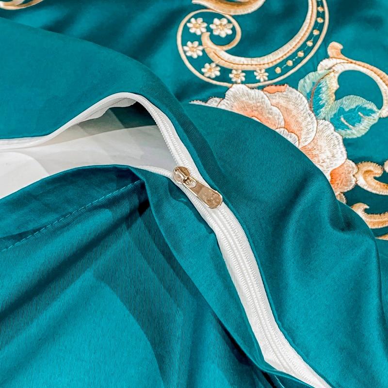 Domitia Turquoise Embroidery Egyptian Cotton Bedding Set