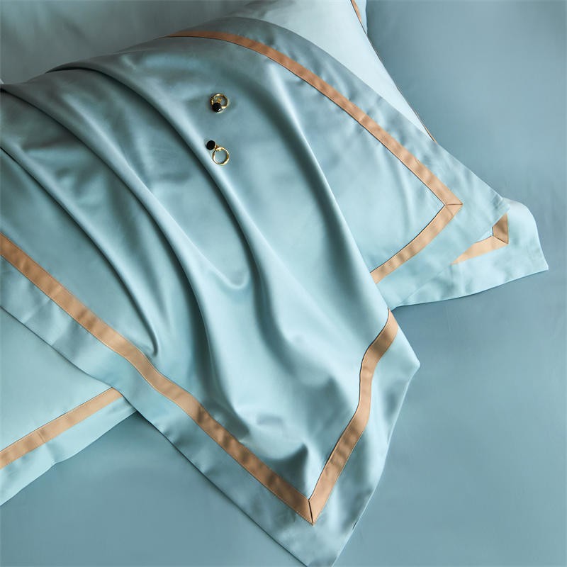 Karine Seafoam Blue Modern Stripe Border Egyptian Cotton Bedding Set