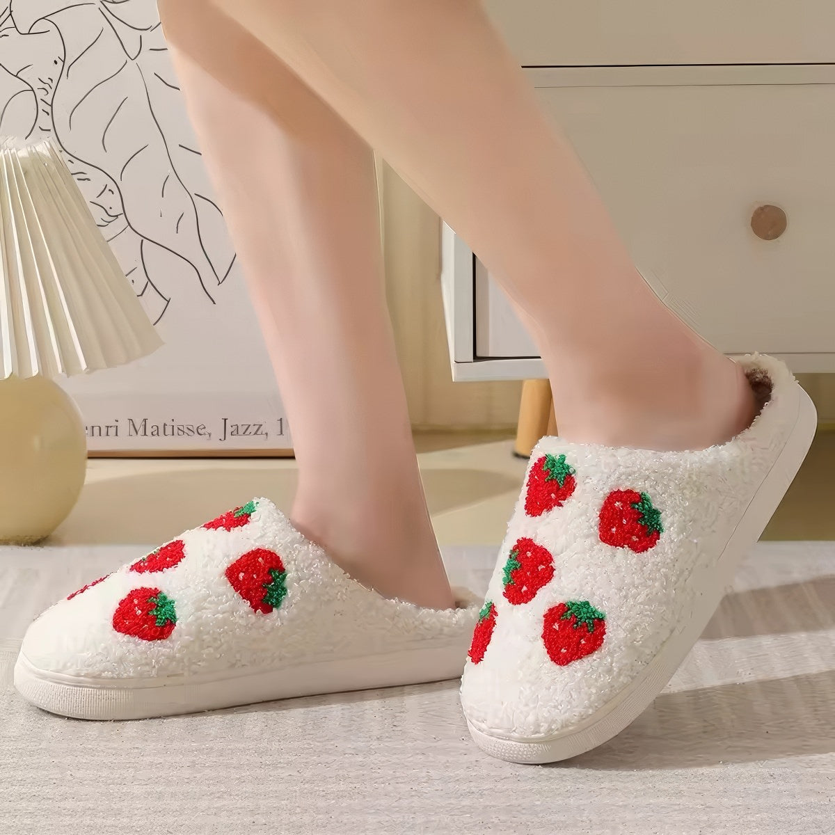 Red Strawberries Soft Plush House Slippers