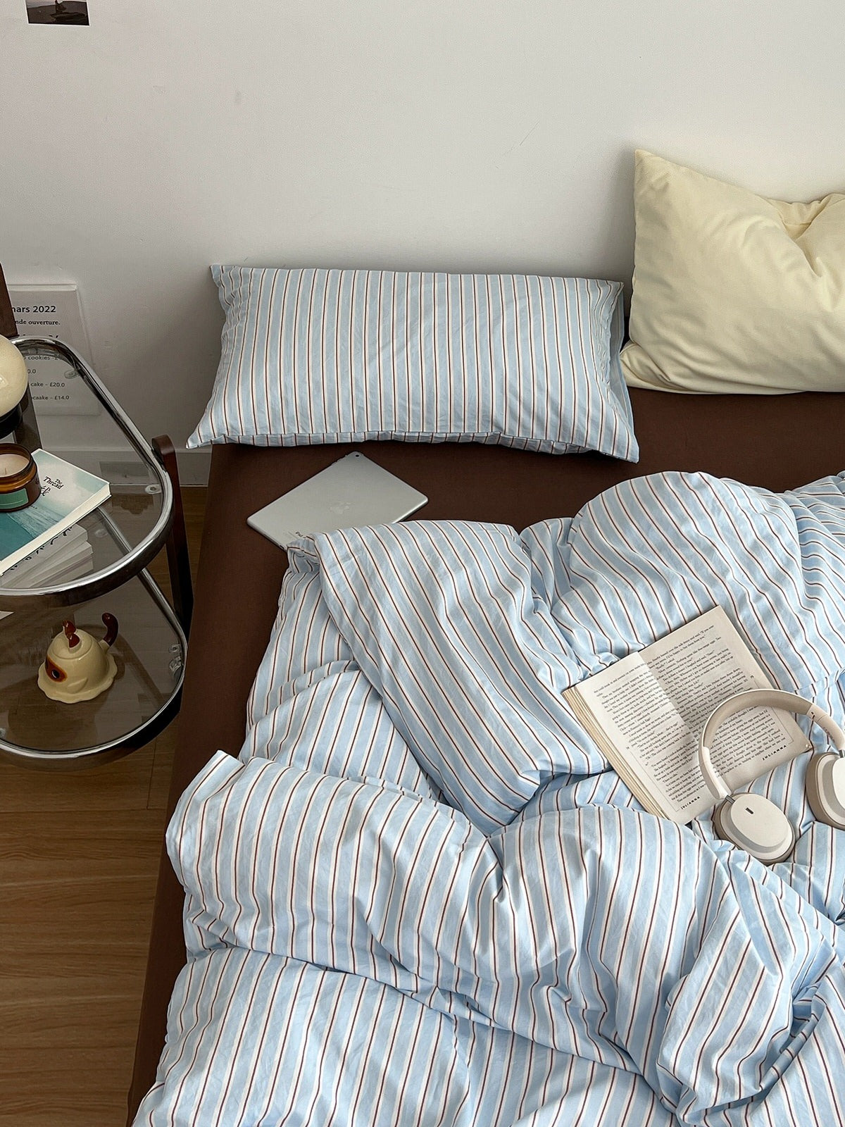 Sky Blue Striped Bedding Set