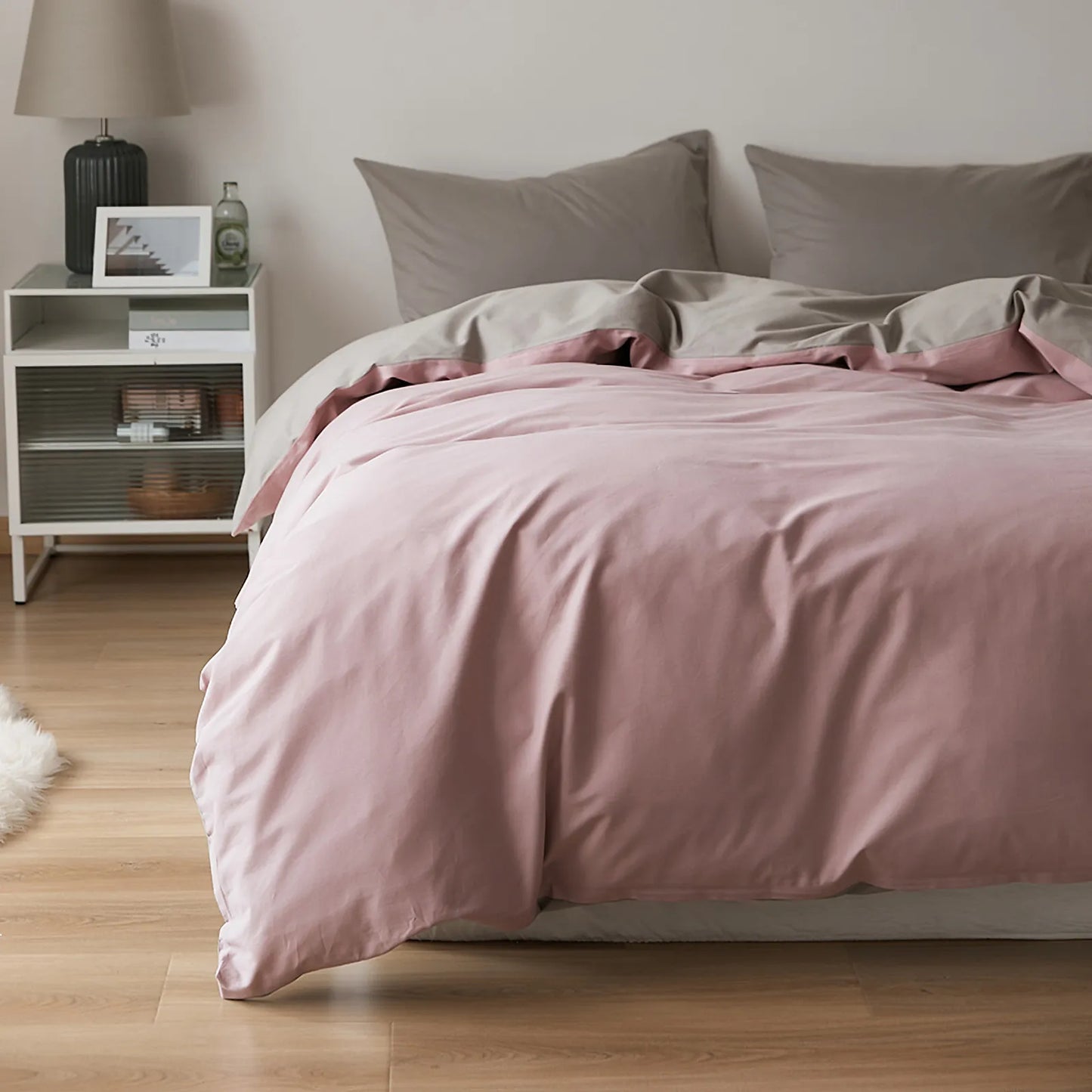 Soft Neutral Two-Tone Cotton Duvet Cover