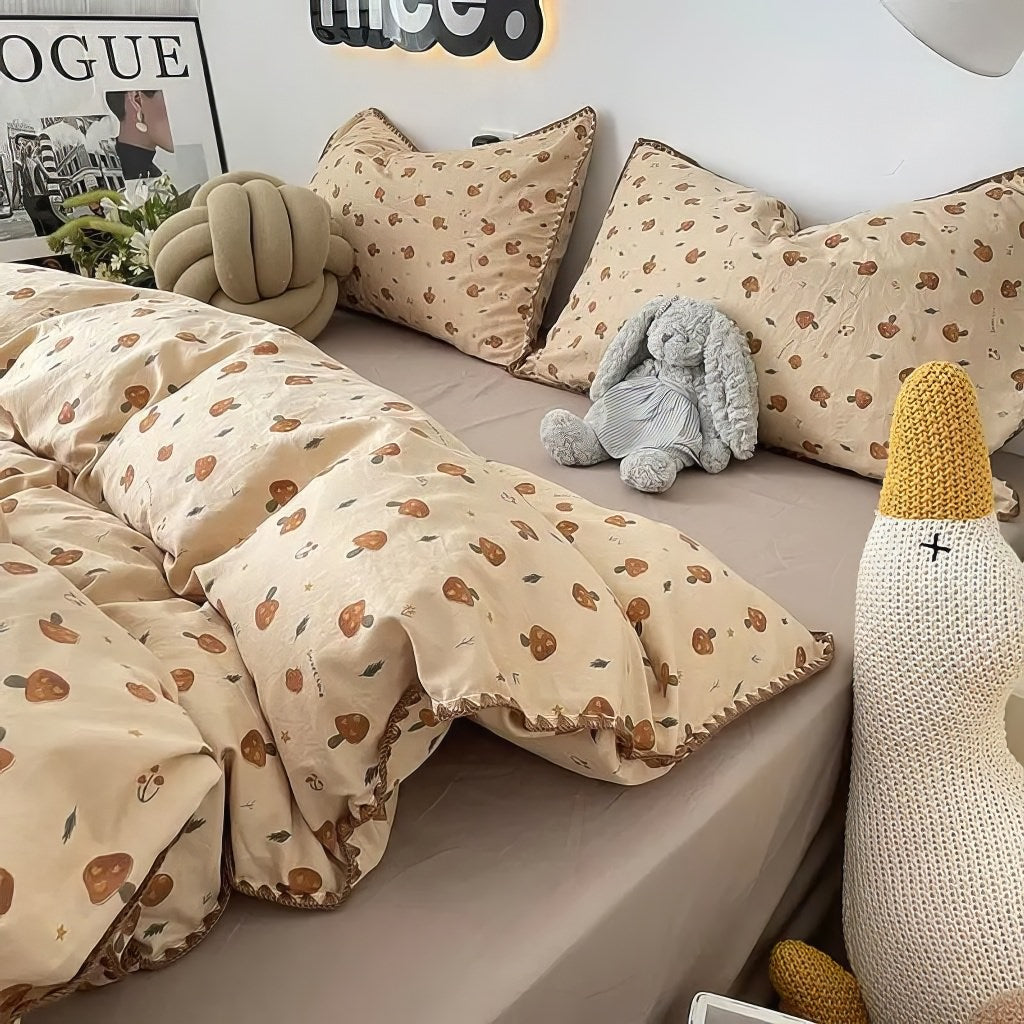 Parure de lit d'automne à motifs de champignons forestiers vintage