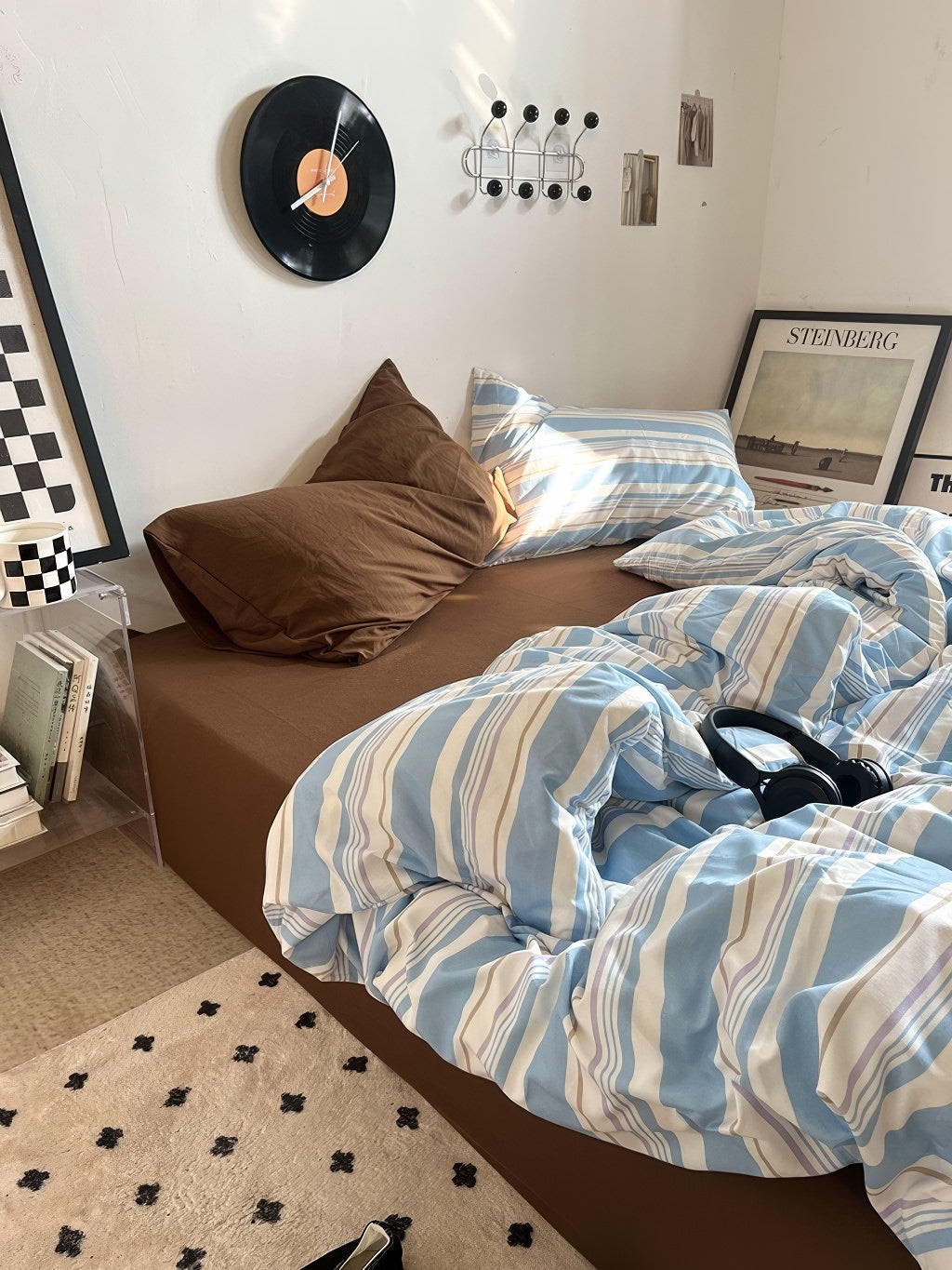 Vintage Pastel Blue Stripes Bedding Set