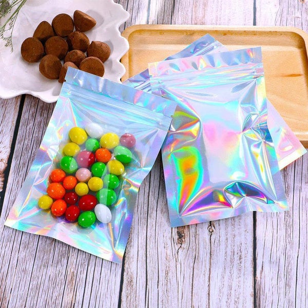 100-Pack: Resealable Holographic Foil Bags __stock:200 Kitchen & Dining refund_fee:800