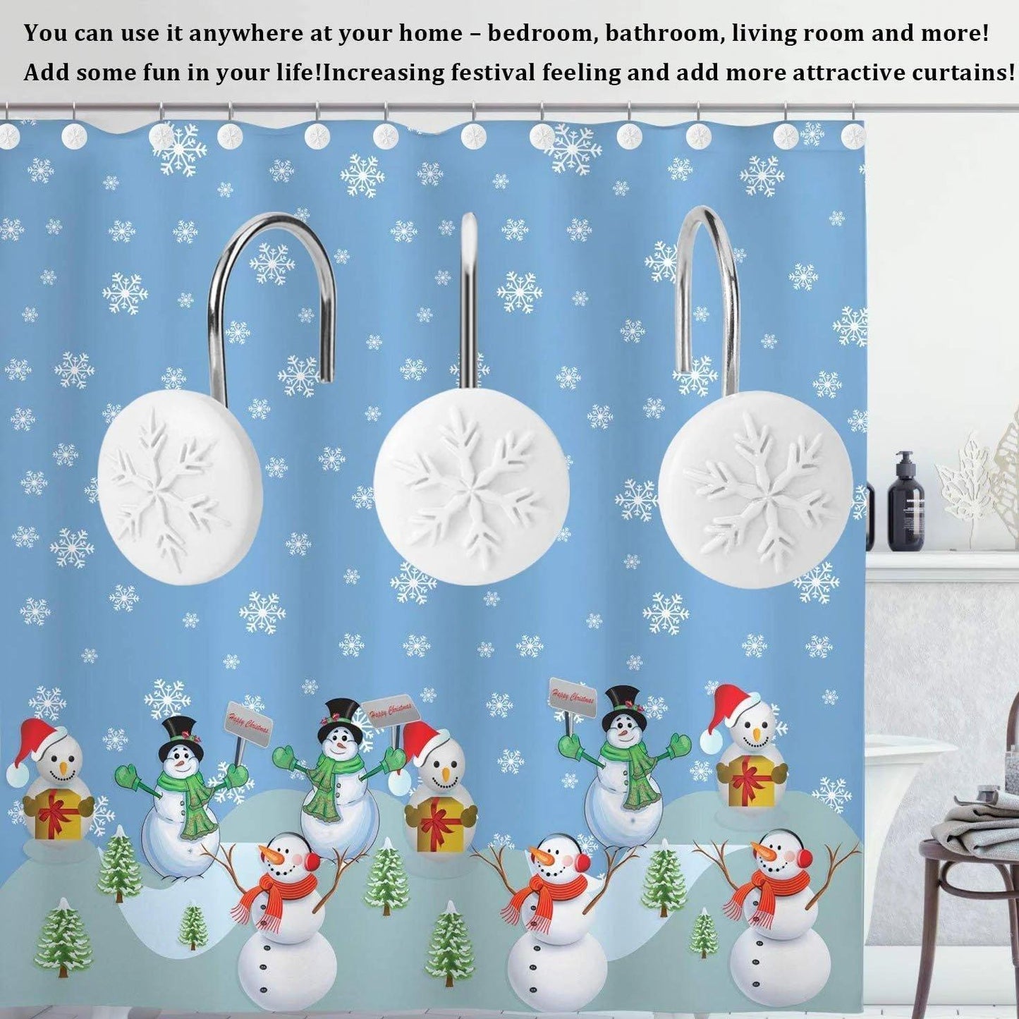 12-Piece: Snowflake Anti-Rust Round Shower Curtain Hooks for Home Bathroom Decor __stock:50 Holiday Holiday Decor & Apparel refund_fee:800