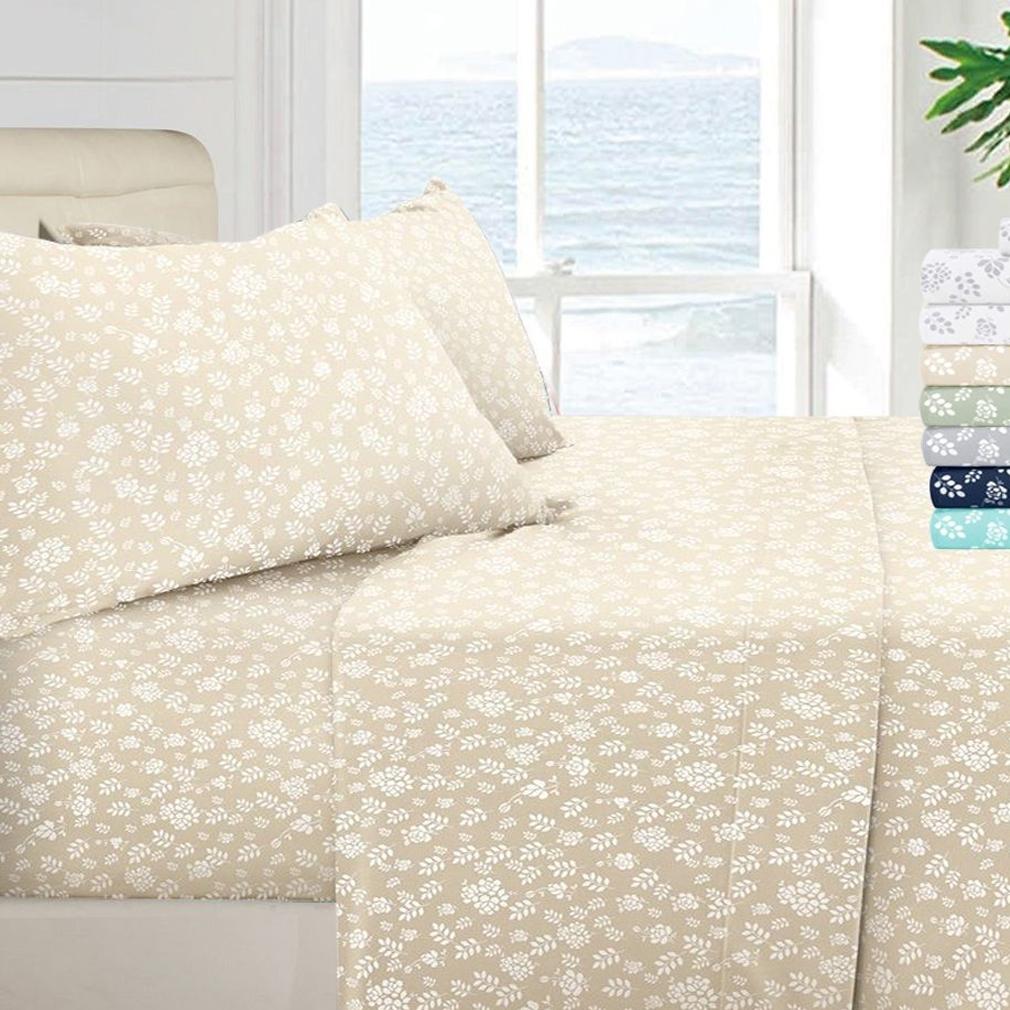 1800 Series Egyptian Floral Bed Sheet Set Taupe __label2:BOGO 30% OFF __stock:50 Bedding refund_fee:1200