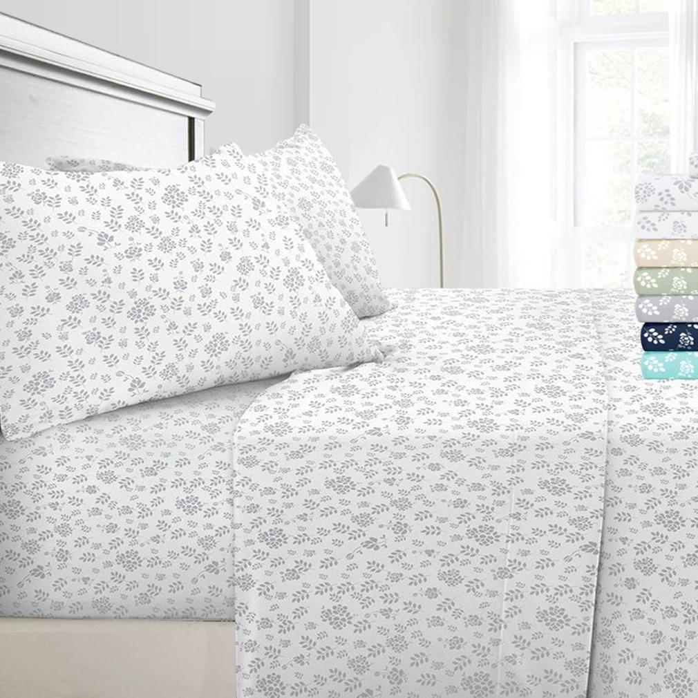 1800 Series Egyptian Floral Bed Sheet Set White/Gray __label2:BOGO 30% OFF __stock:50 Bedding refund_fee:1200